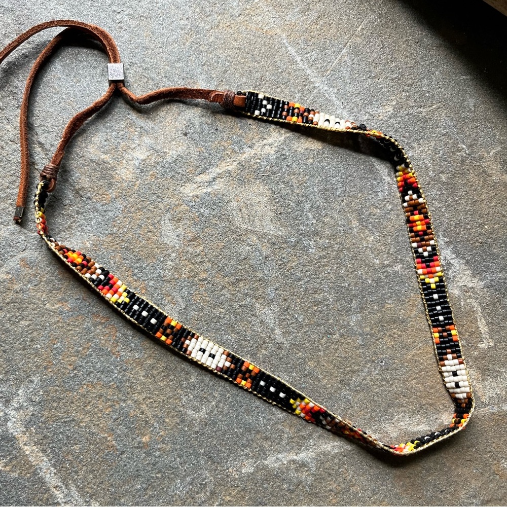 Navajo style beaded choker necklace adjustable lace fit